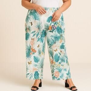Plus Size 18W Tropical Linen Cotton Wide Leg Pants Summer Beach 
Lightweight